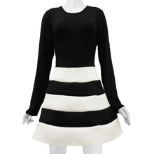 women-dress-long-sleeve-stripe-mini-dress-o-neck-sexy-slim-dress-without-belt-black-vestido-de-festa BBL
