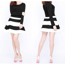 women-dress-long-sleeve-stripe-mini-dress-o-neck-sexy-slim-dress-without-belt-black-vestido-de-festa BBL