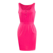 Women Dress Candy Color Low Cut Buttons Pleated Waist Tank Dress Causal Dress