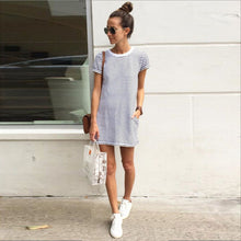 Women Dress Sexy Fashion Women Casual Loose Striped Cotton Bodycon Mini Dresses Vestidos Femmes