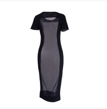 Women Dresses Women Casual Short Sleeve Mesh Patchwork See Through Sexy Outfits Club Black Dress