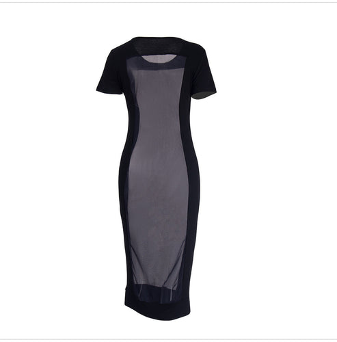 Women Dresses Women Casual Short Sleeve Mesh Patchwork See Through Sexy Outfits Club Black Dress