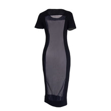Women Dresses Women Casual Short Sleeve Mesh Patchwork See Through Sexy Outfits Club Black Dress