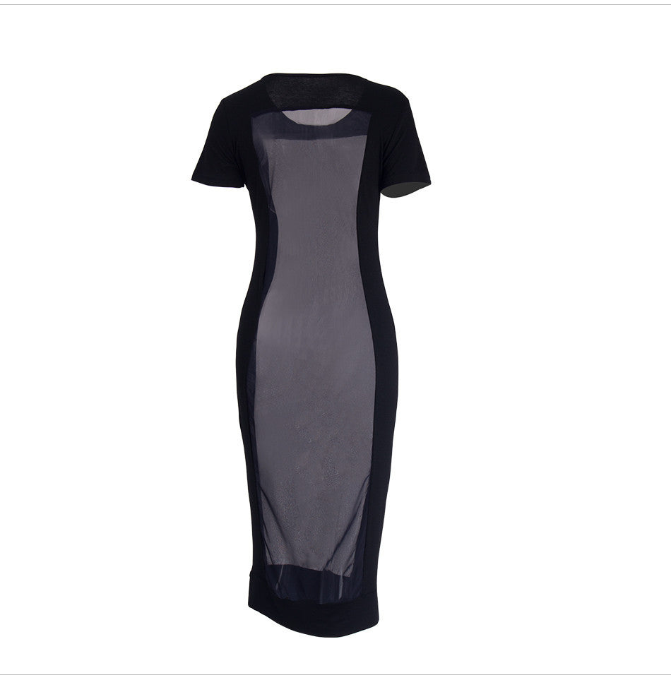 Women Dresses Women Casual Short Sleeve Mesh Patchwork See Through Sexy Outfits Club Black Dress