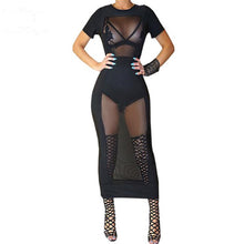 Women Dresses Women Casual Short Sleeve Mesh Patchwork See Through Sexy Outfits Club Black Dress
