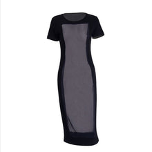 Women Dresses Women Casual Short Sleeve Mesh Patchwork See Through Sexy Outfits Club Black Dress