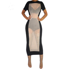 Women Dresses Women Casual Short Sleeve Mesh Patchwork See Through Sexy Outfits Club Black Dress