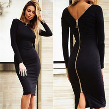 Women Back Zipper Knee-length Dresses Sexy Nightclub Bodycon Sheath Dress Fall Long Sleeve Dress Vestidos