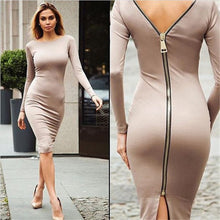 Women Back Zipper Knee-length Dresses Sexy Nightclub Bodycon Sheath Dress Fall Long Sleeve Dress Vestidos