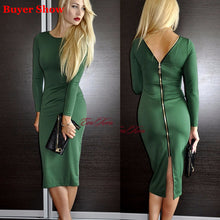 Women Back Zipper Knee-length Dresses Sexy Nightclub Bodycon Sheath Dress Fall Long Sleeve Dress Vestidos