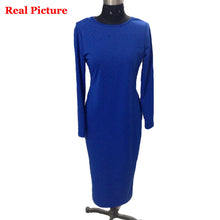 Women Back Zipper Knee-length Dresses Sexy Nightclub Bodycon Sheath Dress Fall Long Sleeve Dress Vestidos