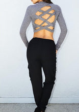 Women Long Sleeve Solid O-neck T-shirt Back Hollow Out Crop Tops Sexy Short Style Women Tops X0370