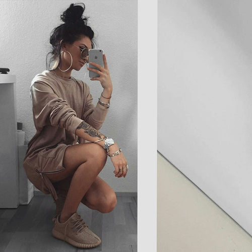 Women Side Zippers Pullover Long Sweatshirts Hoodie Tops Long Sleeve O Neck Solid Slim M0653