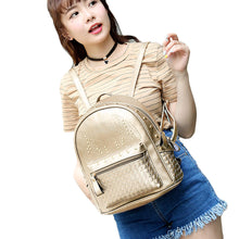 women-girls-pu-leather-backpack-rivet-woven-small-bag-zipper-multi-pockets-travel-bag-gray-gold-black-mochila-new-fashion BBL
