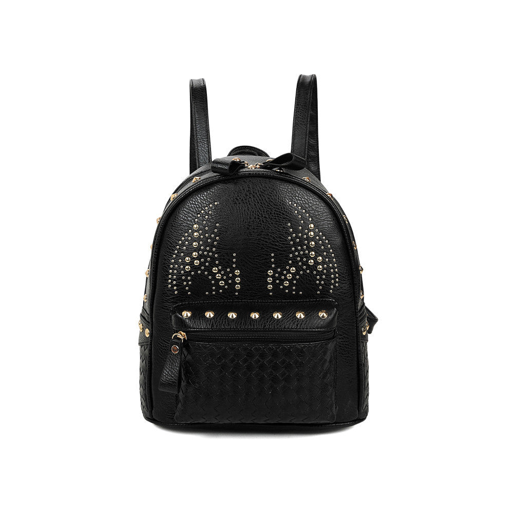 women-girls-pu-leather-backpack-rivet-woven-small-bag-zipper-multi-pockets-travel-bag-gray-gold-black-mochila-new-fashion BBL