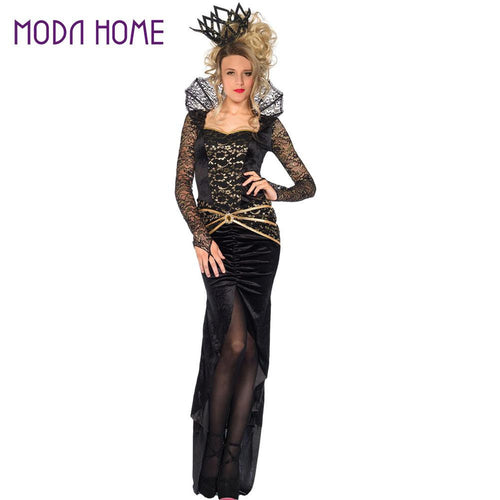 women-halloween-costumes-sexy-disfraces-adultos-role-play-evil-queen-dress-stand-neck-slit-front-lace-gem-belt-cosplay-clothes BBL