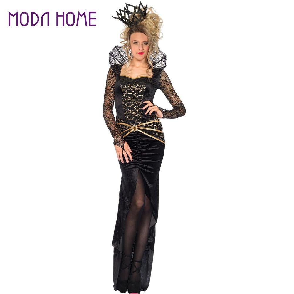 women-halloween-costumes-sexy-disfraces-adultos-role-play-evil-queen-dress-stand-neck-slit-front-lace-gem-belt-cosplay-clothes BBL