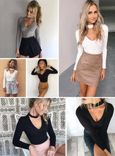 Women Halter knitted Bodycon Suit Sweater Bodysuits Sexy Slim V Neck Long Sleeve Jumpsuits Rompers GV310