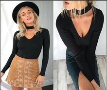 Women Halter knitted Bodycon Suit Sweater Bodysuits Sexy Slim V Neck Long Sleeve Jumpsuits Rompers GV310