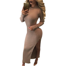 Women Knitted Sweater Dress Long Sleeve High Split Bodycon Dress Sexy Gold Button Vestido Longo Night Club Dresses