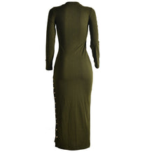Women Knitted Sweater Dress Long Sleeve High Split Bodycon Dress Sexy Gold Button Vestido Longo Night Club Dresses