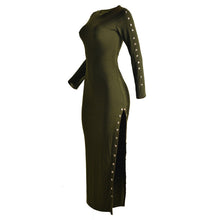 Women Knitted Sweater Dress Long Sleeve High Split Bodycon Dress Sexy Gold Button Vestido Longo Night Club Dresses