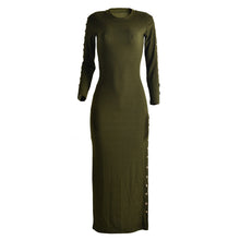 Women Knitted Sweater Dress Long Sleeve High Split Bodycon Dress Sexy Gold Button Vestido Longo Night Club Dresses