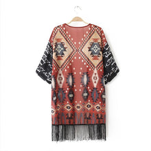 Women Lace Geometry Printed Tassel Chiffon Shawl Kimono Cardigan Tops Women Blouse Shirt Batwing Sleeve Blusas Femininas