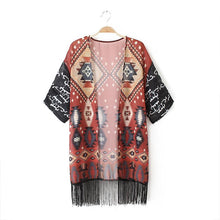 Women Lace Geometry Printed Tassel Chiffon Shawl Kimono Cardigan Tops Women Blouse Shirt Batwing Sleeve Blusas Femininas