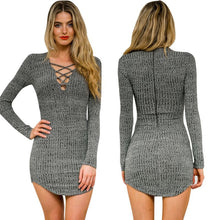 women-lace-up-bodycon-package-hip-knitted-dress-v-neck-long-sleeve-sweater-a-line-xl-dress BBL