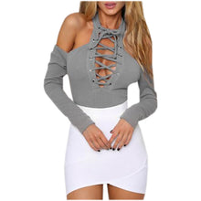 Women Lace Up Knitted Bodysuit SexySlim Halter Off Shoulder Hollow Out Overalls Club Wear Women Jumpsuit Rompers GV330