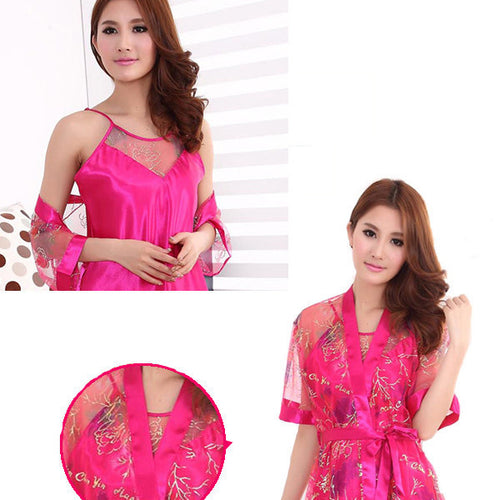 women-ladies-2-pieces-retro-rayon-sexy-intimates-lingerie-slik-dress-robes-nightgown-sleepwear-5-colors BBL