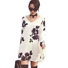 women-loose-casual-v-neck-tops-long-sleeve-a-line-dress-sexy-mini-dress-y8 BBL