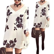 women-loose-casual-v-neck-tops-long-sleeve-a-line-dress-sexy-mini-dress-y8 BBL