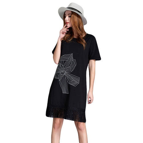 women-office-dress-floral-embroidery-tassel-hem-sexy-club-dress-short-sleeve-straight-casual-dress-black-plus-size BBL