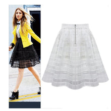 Women Organza Midi Skirts Style Elastic High Waist Zipper Ladies SkirtPleated A Line Tulle Skirts