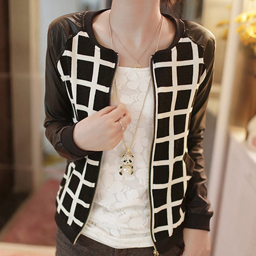 women-pu-leather-stitching-long-sleeve-jackets-coat-plaid-outwear BBL