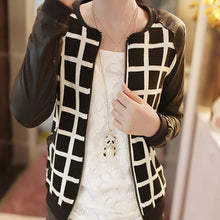 women-pu-leather-stitching-long-sleeve-jackets-coat-plaid-outwear BBL