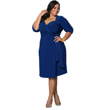 women-plus-size-dress-cross-ruched-front-belt-office-dress-deep-v-neck-half-sleeve-party-dresses-vestidos-black-blue BBL