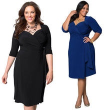women-plus-size-dress-cross-ruched-front-belt-office-dress-deep-v-neck-half-sleeve-party-dresses-vestidos-black-blue BBL