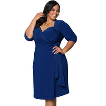 women-plus-size-dress-cross-ruched-front-belt-office-dress-deep-v-neck-half-sleeve-party-dresses-vestidos-black-blue BBL