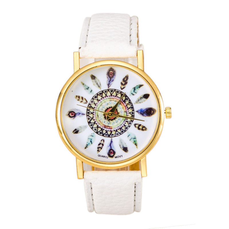 Women Polka Dot Dial Quartz Trend Leather Strap Bracelet Analog Watch