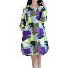 women-retro-linen-dress-contrast-print-pockets-graffiti-dress-round-neck-long-sleeve-loose-mini-xxl-fall-dress-rose-blue-purple BBL
