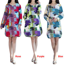 women-retro-linen-dress-contrast-print-pockets-graffiti-dress-round-neck-long-sleeve-loose-mini-xxl-fall-dress-rose-blue-purple BBL