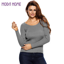 women-ribbed-knit-sweater-o-neck-lace-up-back-jerseys-mujer-invierno-long-sleeve-pullover-knitwear-black-grey-whitetrui BBL