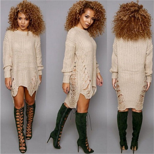 Women Ripped Knitted Sweaters and Pullovers Long Sleeve Irregular Women Sweater Destroyed Pull Femme Jumpers Thin