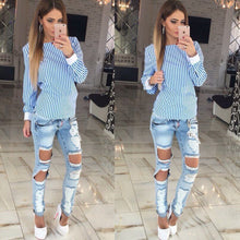 Women Sexy Bowknot Backless Striped Blouses Shirts Long Sleeve O neck Blouse Women Bandage Novelty Tops Plus Size