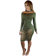 Women Sexy Hollow Out Bodycon Bandage Dress Sexy Slash Neck Long Sleeve Women Party Club Wear Dress Vestidos Plus Size GV452