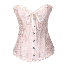 Women Sexy Satin Corset Brocade Floral Bustier Top Lace Up Back Lingerie Bodyshaper Shapewear Waist Training Corsets S~6XL