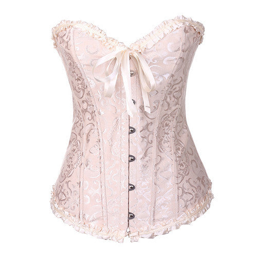 Women Sexy Satin Corset Brocade Floral Bustier Top Lace Up Back Lingerie Bodyshaper Shapewear Waist Training Corsets S~6XL